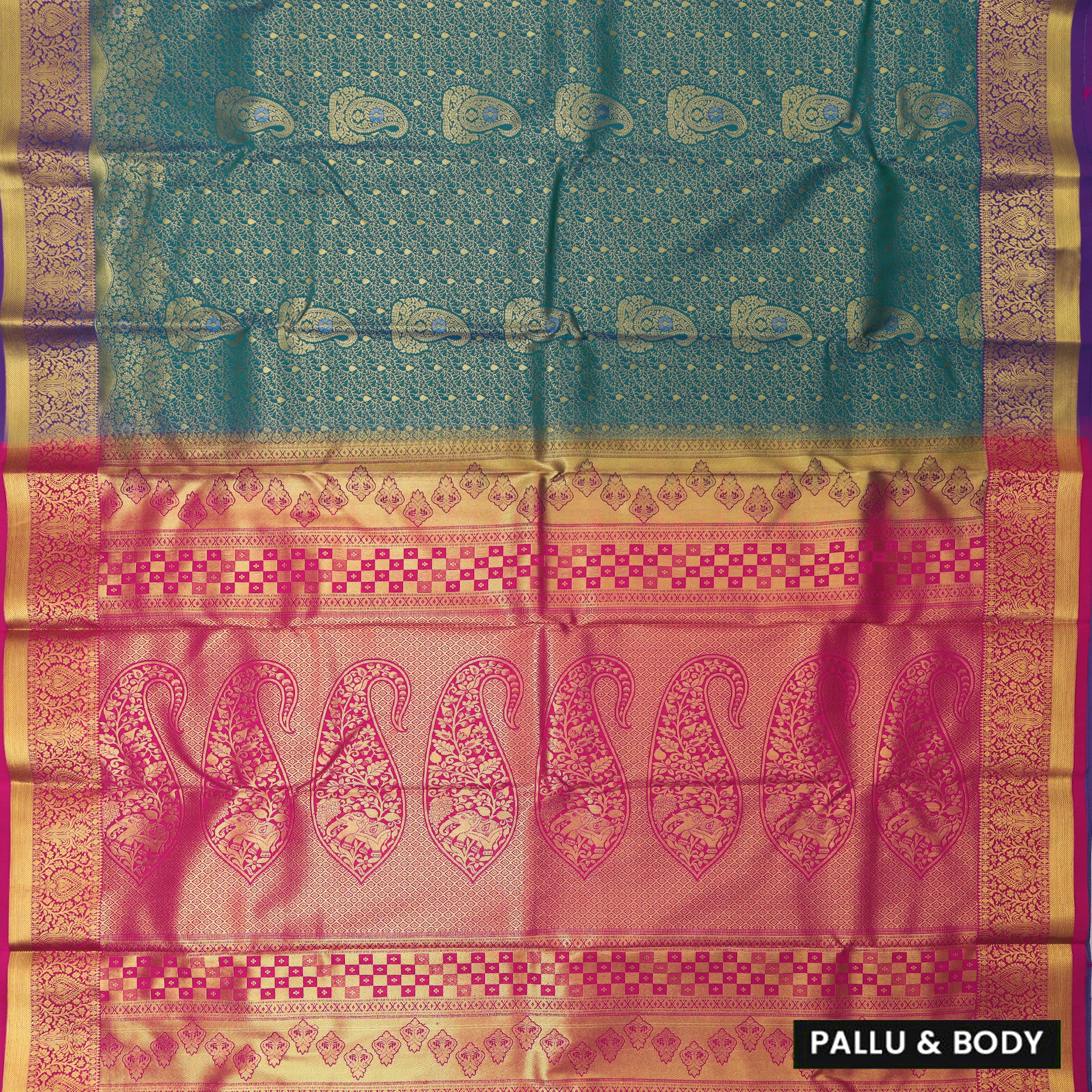 teal and pink Art Silk Saree