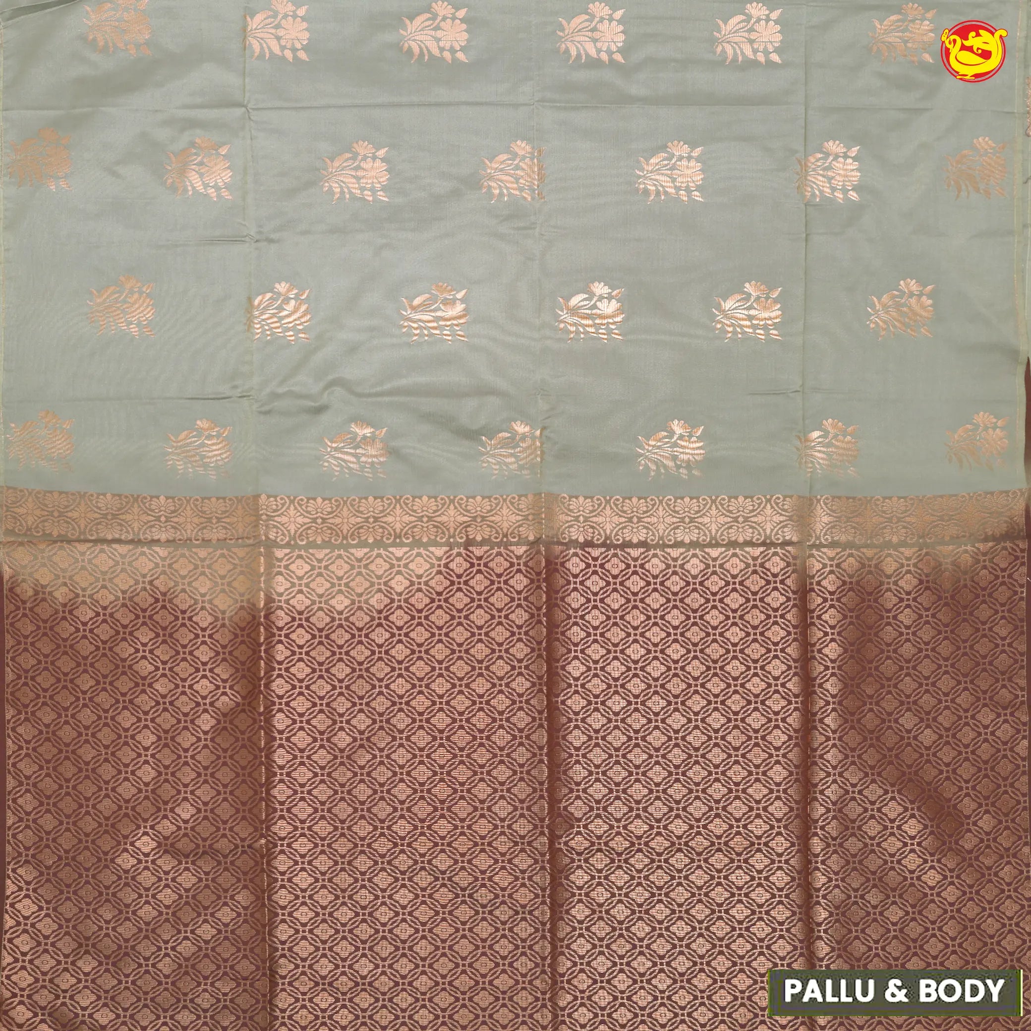 Grey with Brown Floral Motifs Soft silk Saree