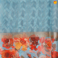 Light Sky Blue art Organza Silk With Digital Floral Design Border Saree