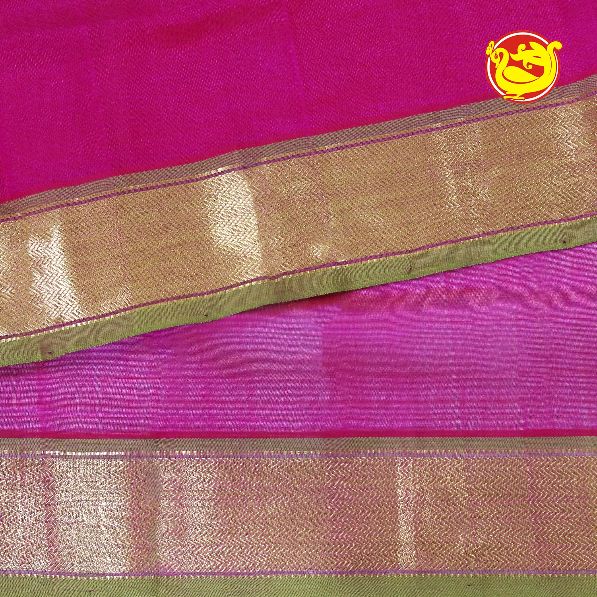Rani Pink With Green Pure Arani Silk Cotton Saree