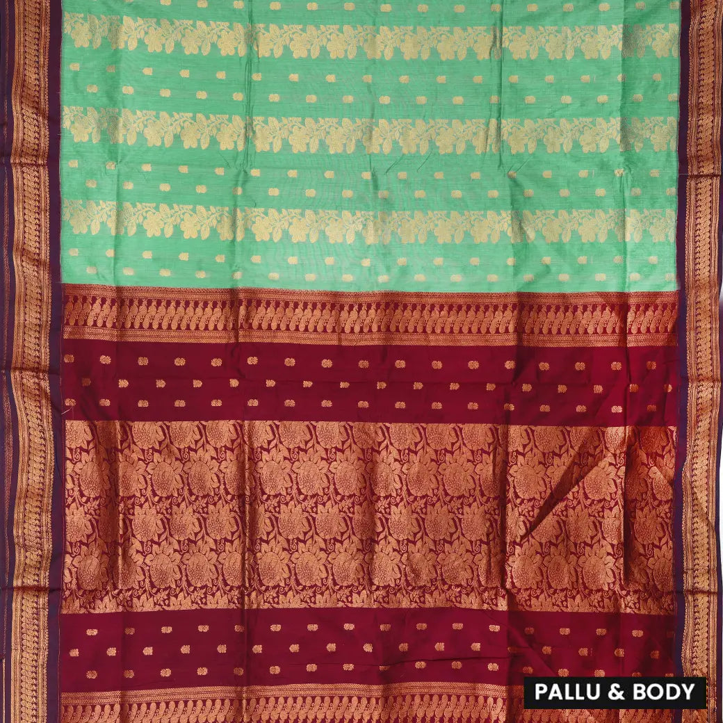 Light Green  With  Maroon Premium Quality Kalyani Cotton Saree
