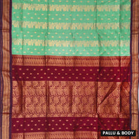 Light Green  With  Maroon Premium Quality Kalyani Cotton Saree