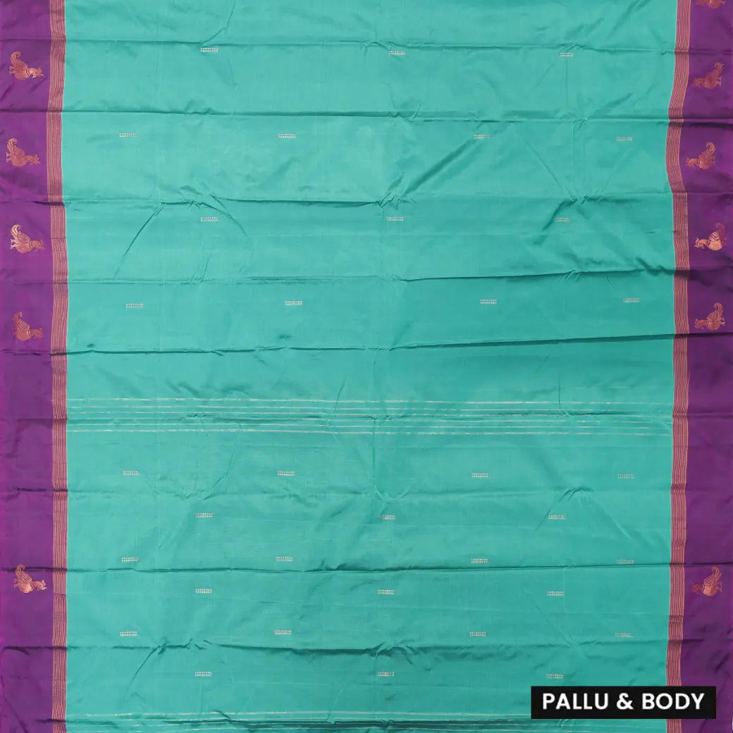 Teal Blue With Violet Border  Arani Silk Saree