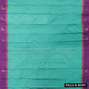 Teal Blue With Violet Border  Arani Silk Saree