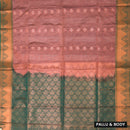 Peach with Forest Green Soft Silk Saree