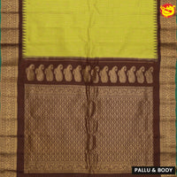 Lime Yellow checked with dark maroon  Gadwal silk saree