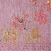 Pink With Light Yellow Floral Digital Print Linen Cotton Saree