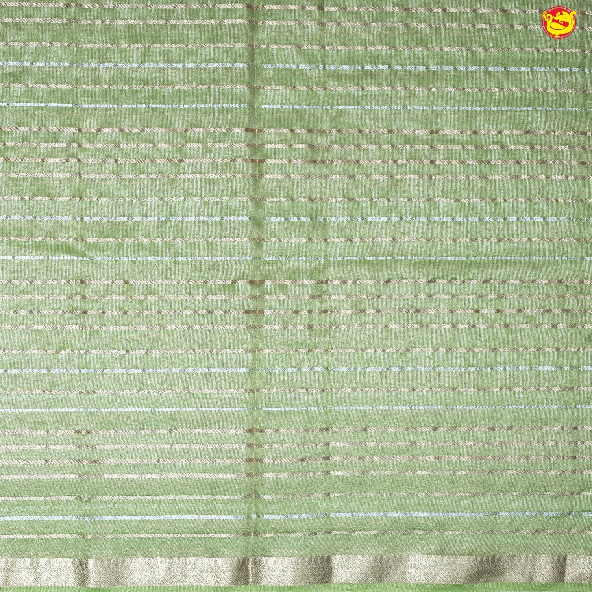 Dark Pista Green Stripes Designs and Tissue Crush Designer Saree with Readymade Designer HandWork Blouse - Thenianantham