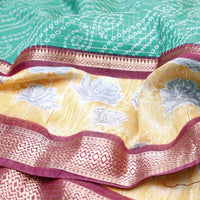 Bright Teal  Green with Maroon Semi Chanderi Silk Saree