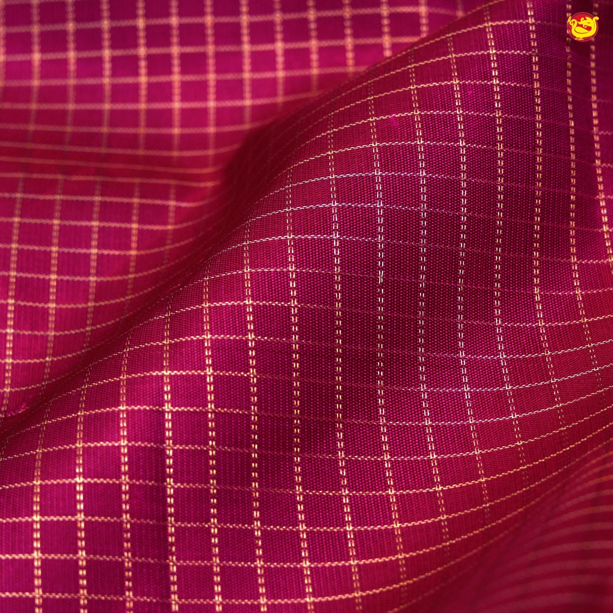 Pink With Checked Motifs and Gold Zari Border Yuvana Pure Soft Silk Saree - Thenianantham