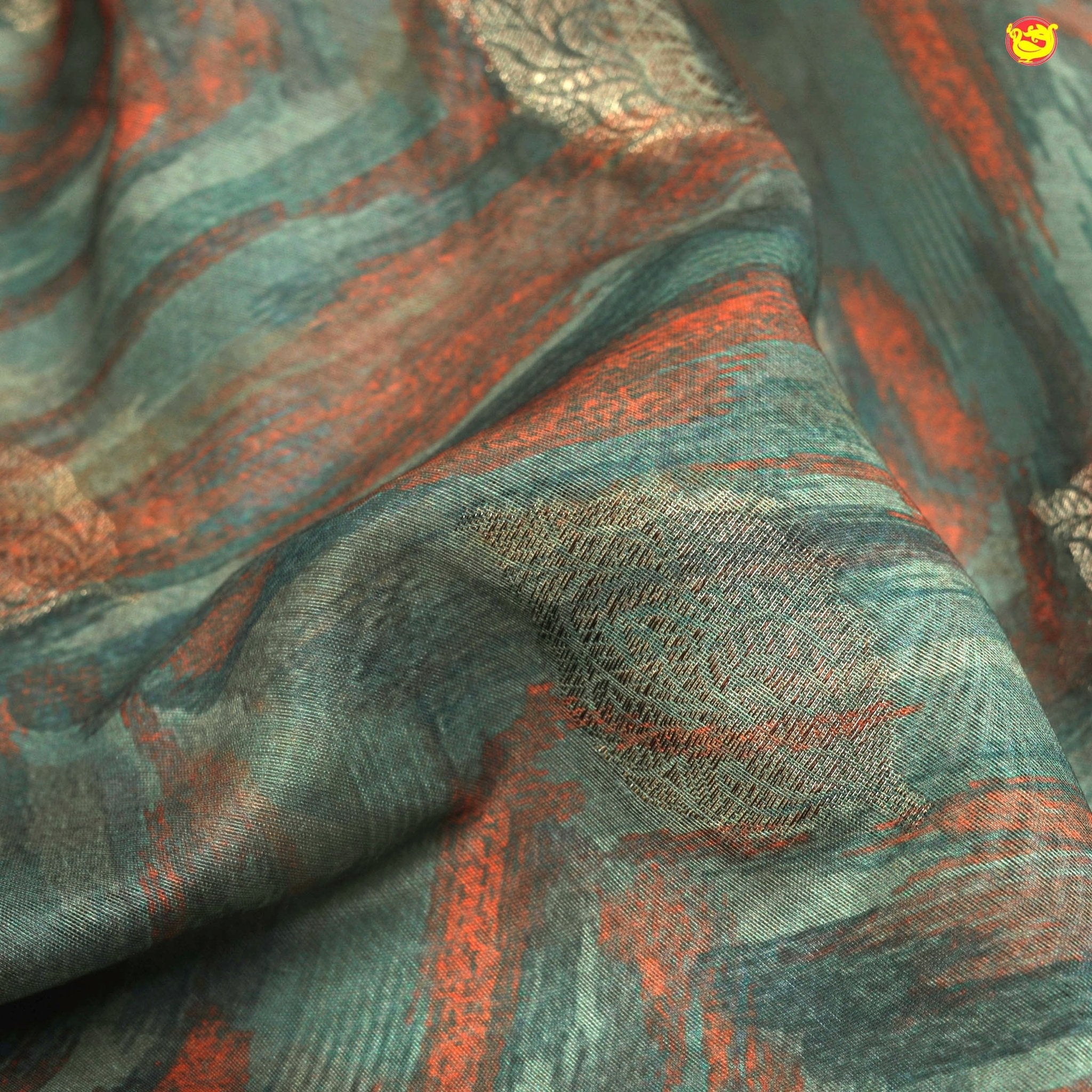 Unique Multicolour With Chanderi Silk Saree with Floral Motifs and Gold Zari Border - Thenianantham