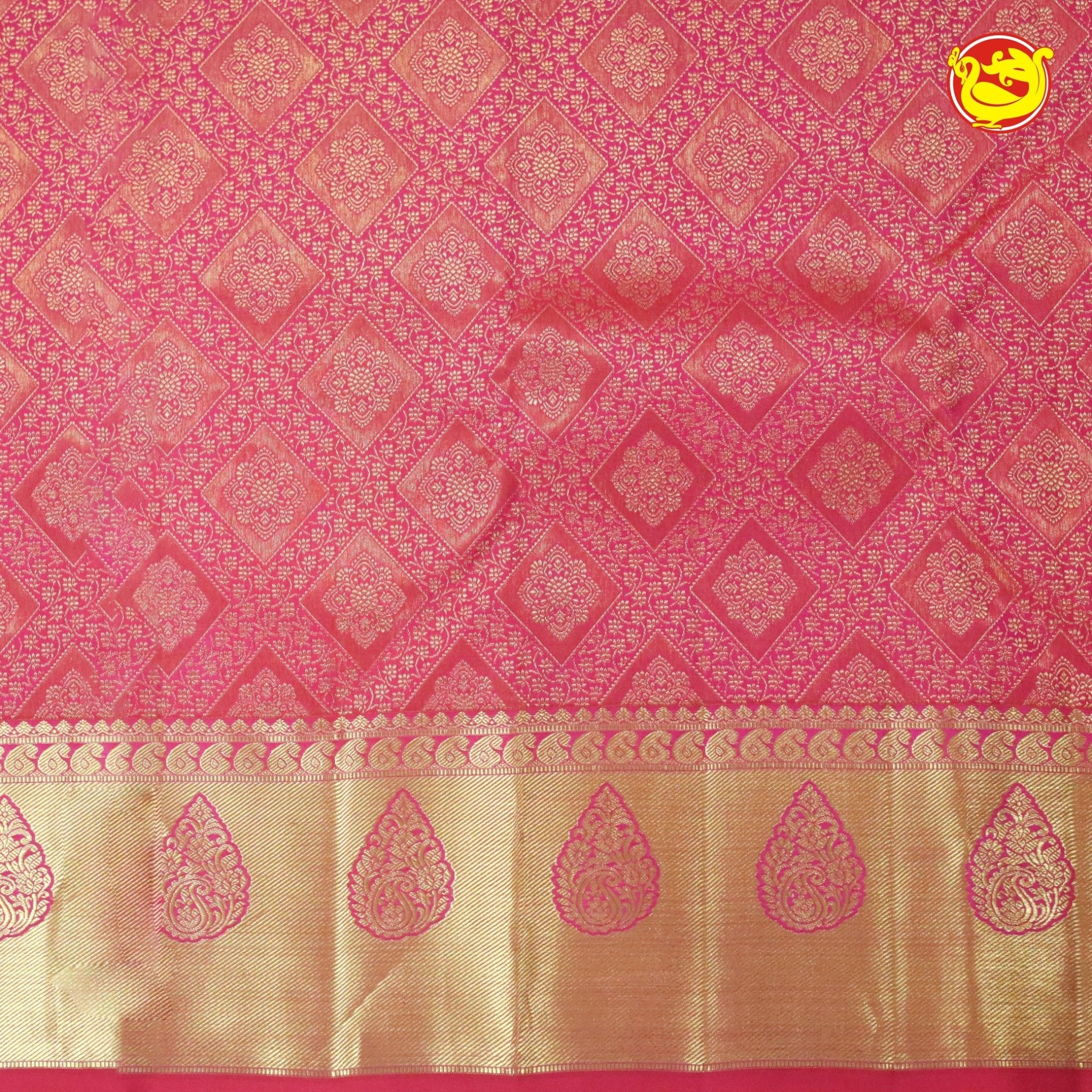 Pink With Gold Zari Wedding Silk Saree - Thenianantham