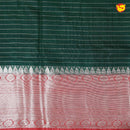 Bottle Green With Red Stripes Design Semi Silk Blend Saree With Double Blouse Concept