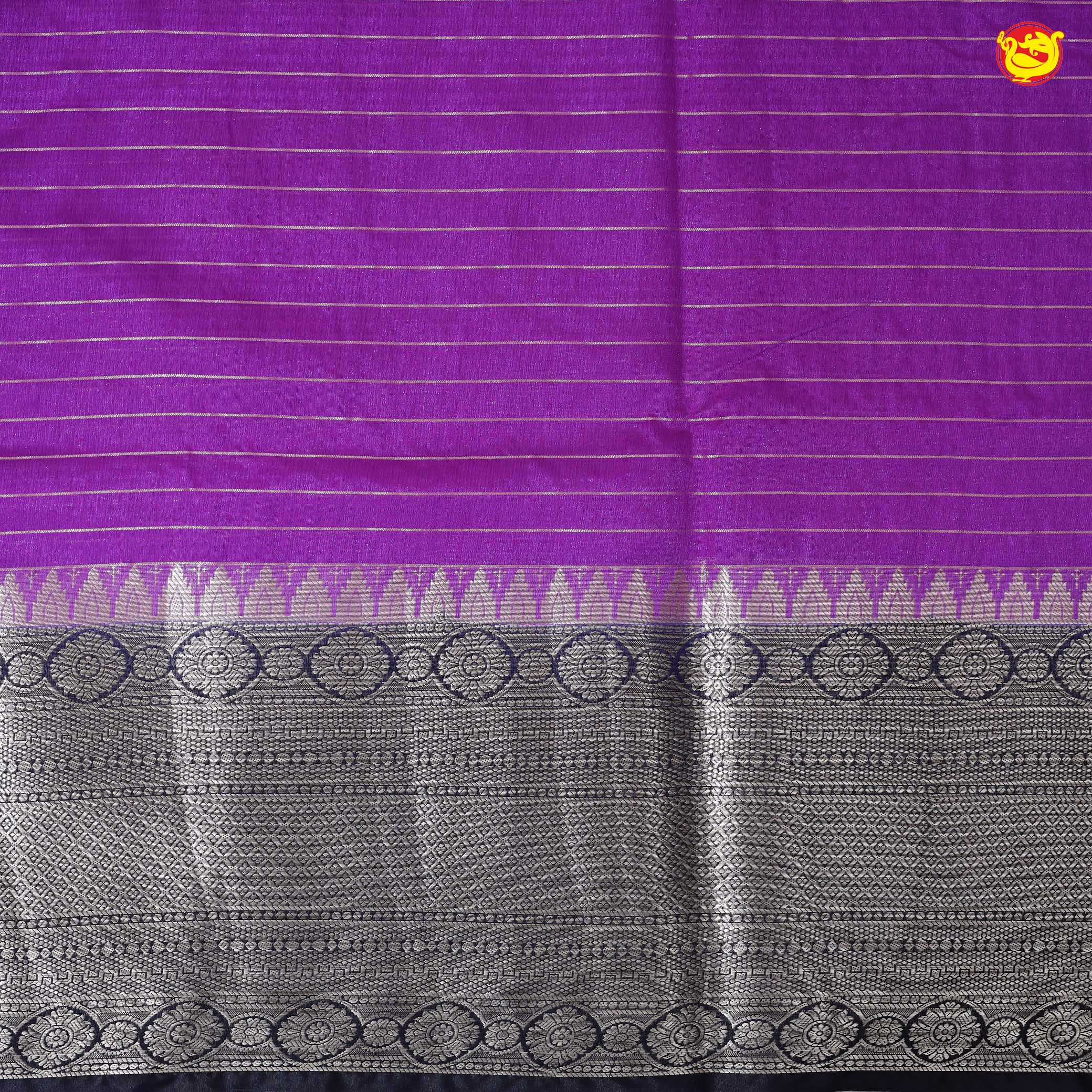 Violet With Navy Blue Stripes Design Semi Silk Blend Saree With Double Blouse Concept