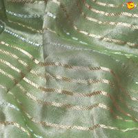 Dark Pista Green Stripes Designs and Tissue Crush Designer Saree with Readymade Designer HandWork Blouse - Thenianantham