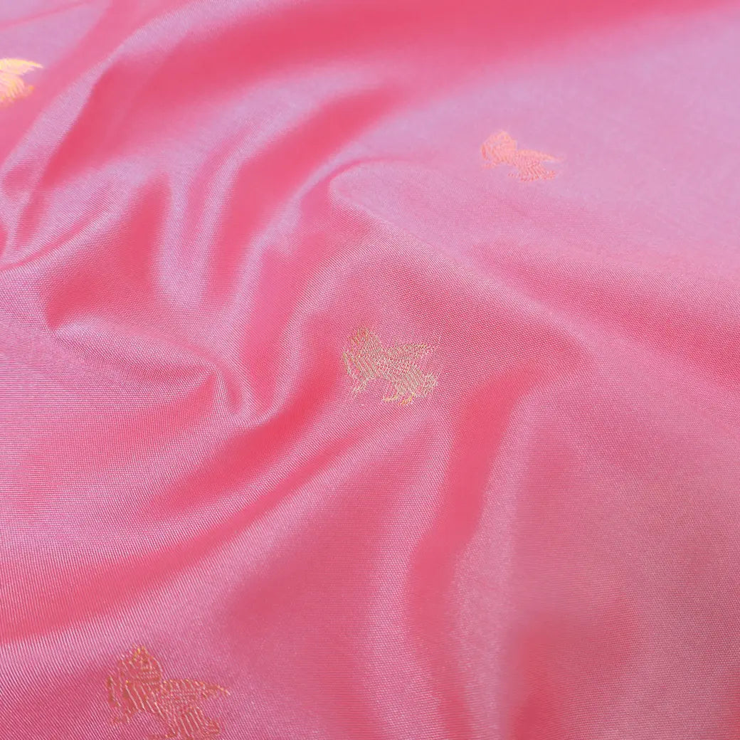 Pink With Coffee Brown Copper Zari Border Soft Silk Saree