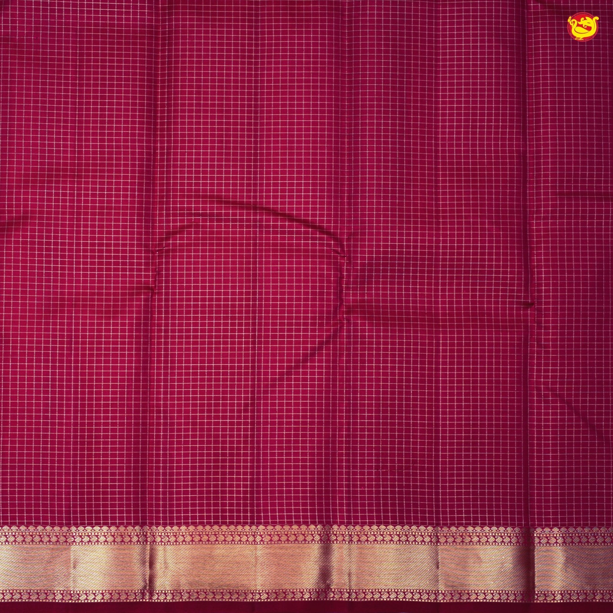 Pink With Checked Motifs and Gold Zari Border Yuvana Pure Soft Silk Saree - Thenianantham