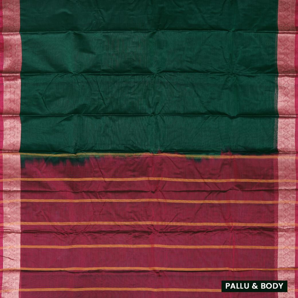 Bottle Green Colour Pure Cotton Saree with Contrast Border