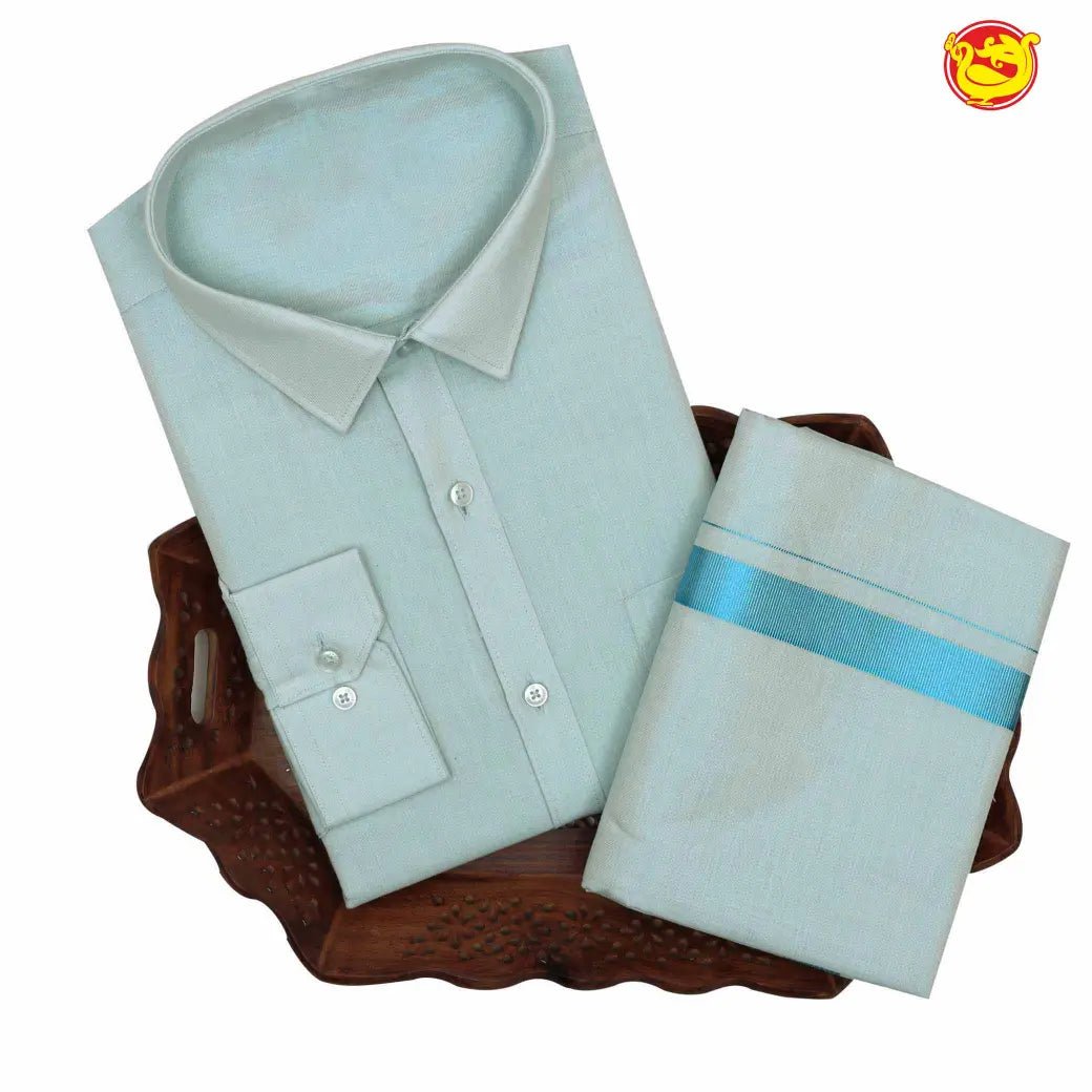 Light blue  tissue cotton flexi fit dhoti and shirt set