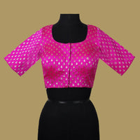 PINK  With   Floral design BANARAS JACQUARD Ready made Blouse