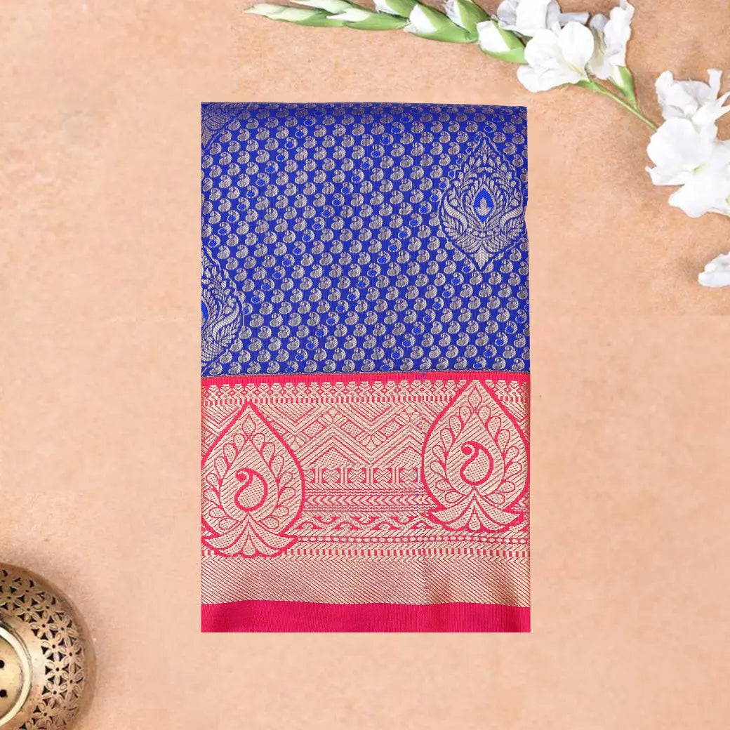 Blue with Pink Art Silk Saree