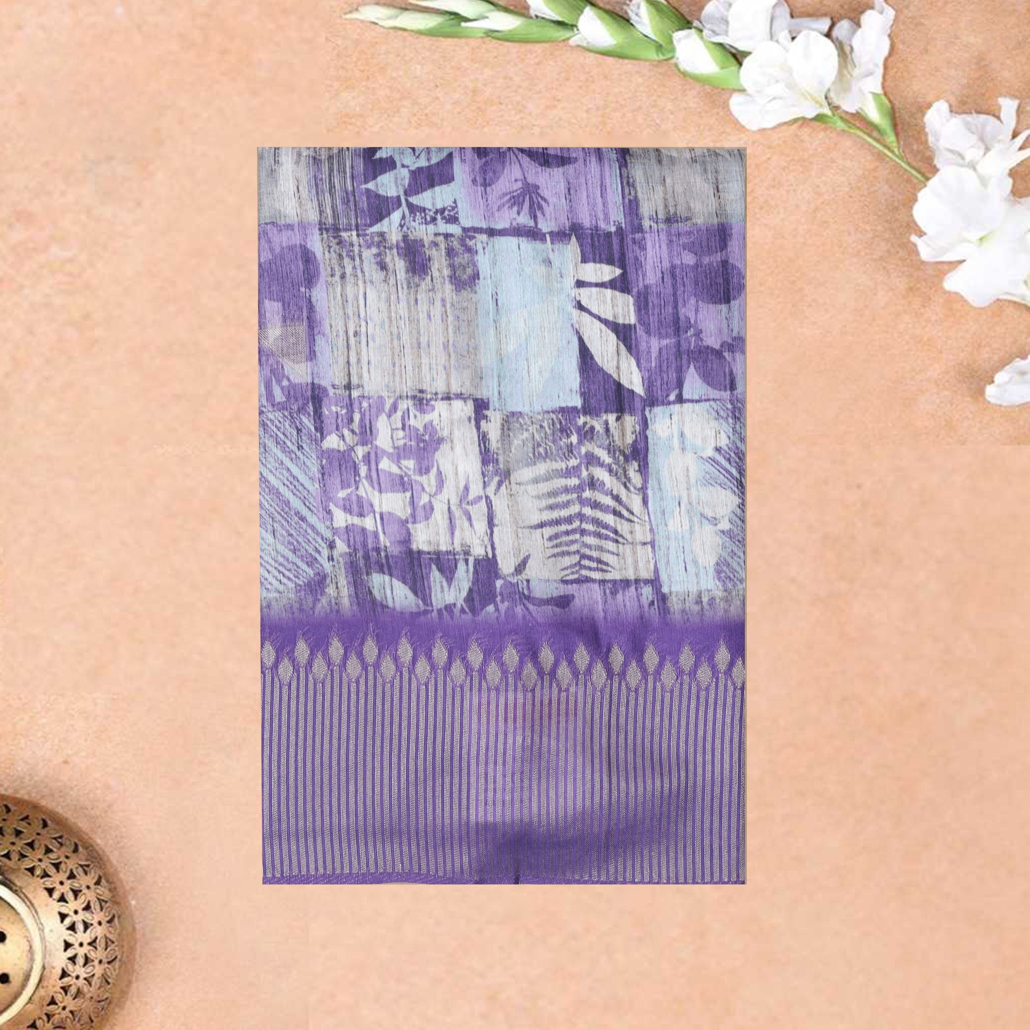 Lavender With off white Design Dola Silk