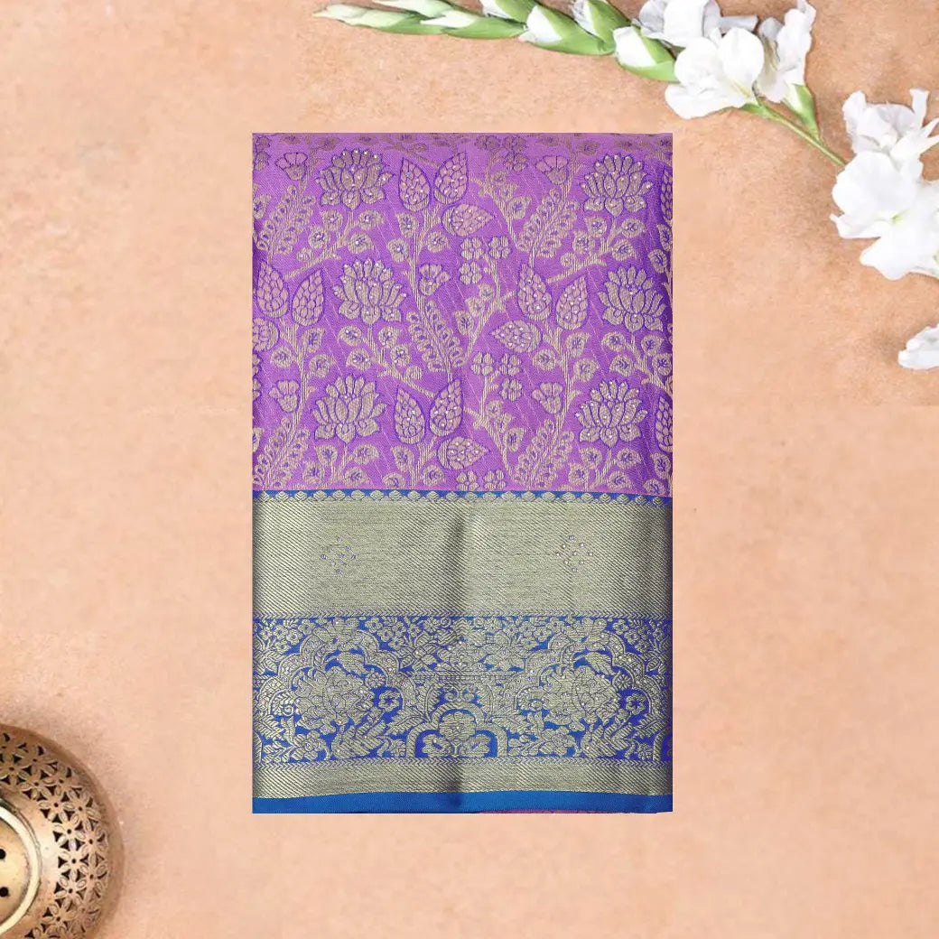 Magenta with Blue Gold Zari Border Wedding Silk Saree