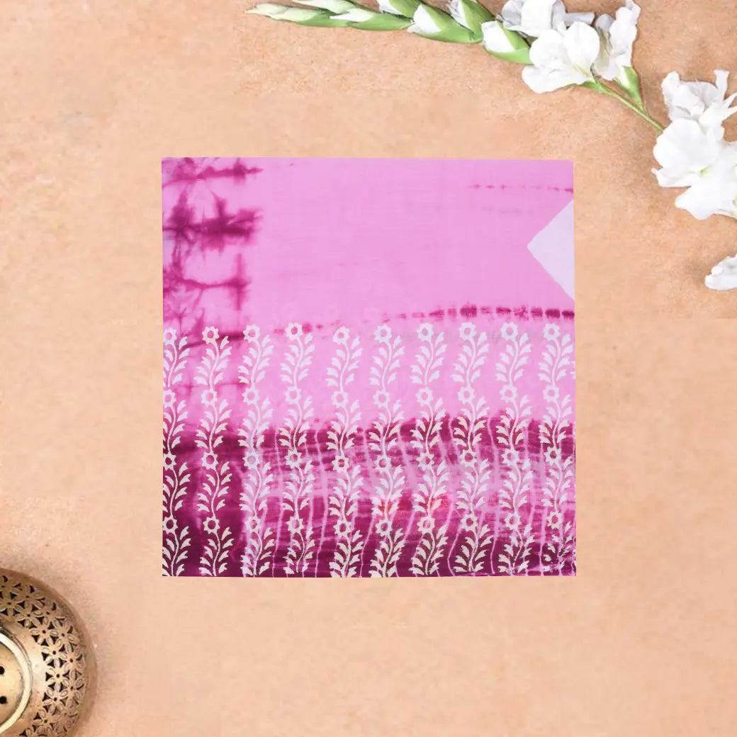 Pink&Purple with White Pure Mul Mul Cotton Saree with Blouse