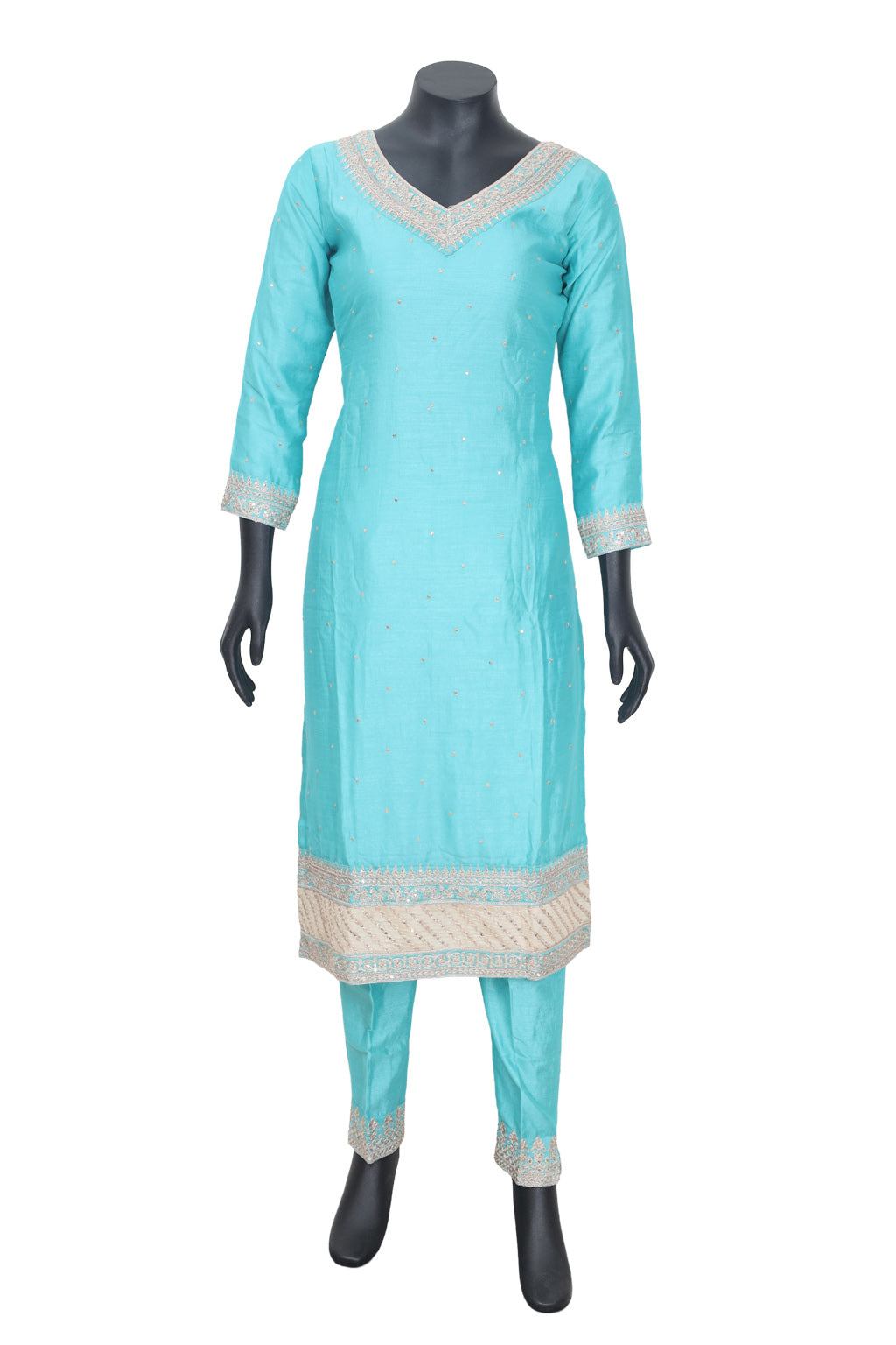 Baby Blue Ladies Branded Straight Cut Readymade  Chudi Set