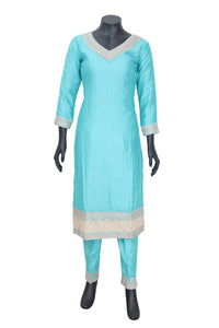 Baby Blue Ladies Branded Straight Cut Readymade  Chudi Set