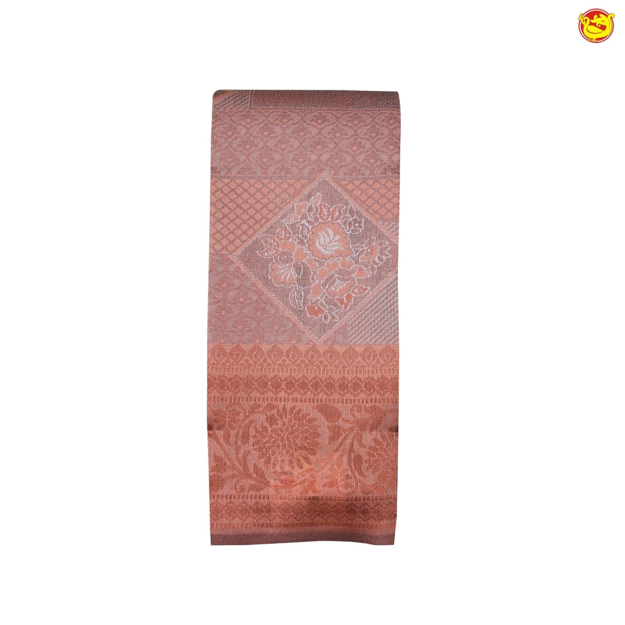 Light Orange With Light Grey Floral Design Copper Zari Semi Silk Set Sarees