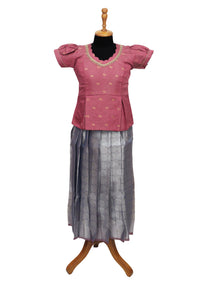 Peach With Grey Girls Branded Readymade Pattu Pavadai  Size