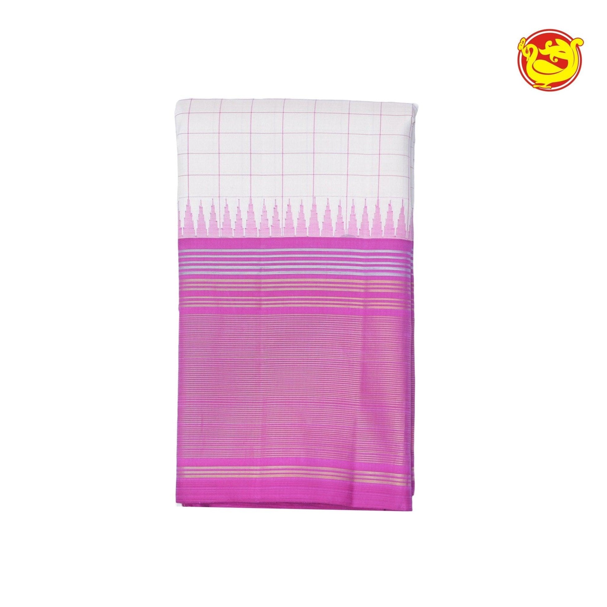 Half White With Pink Arani Soft Silk Saree - Thenianantham