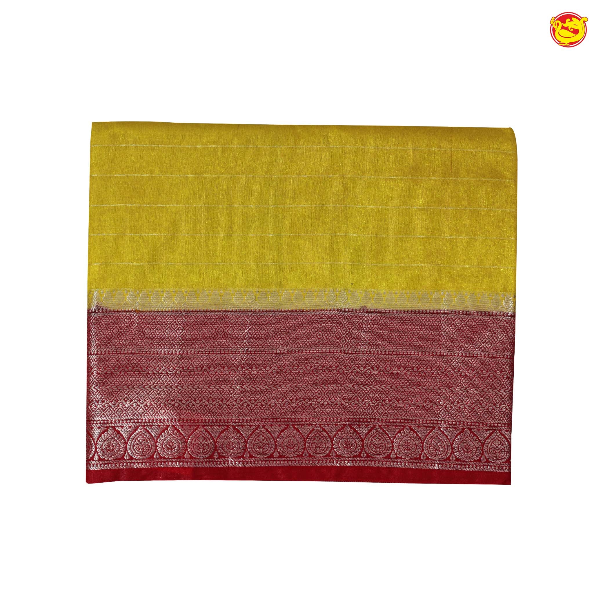 Mustard Yellow With Strawberry Red Stripes Design Semi Silk Blend Saree With Double Blouse Concept