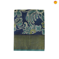 Pure Tussar Silk Saree Elaichi Green and Pastel Green Shade With Floral Design and Painted Prints and Zari Woven Border - Thenianantham