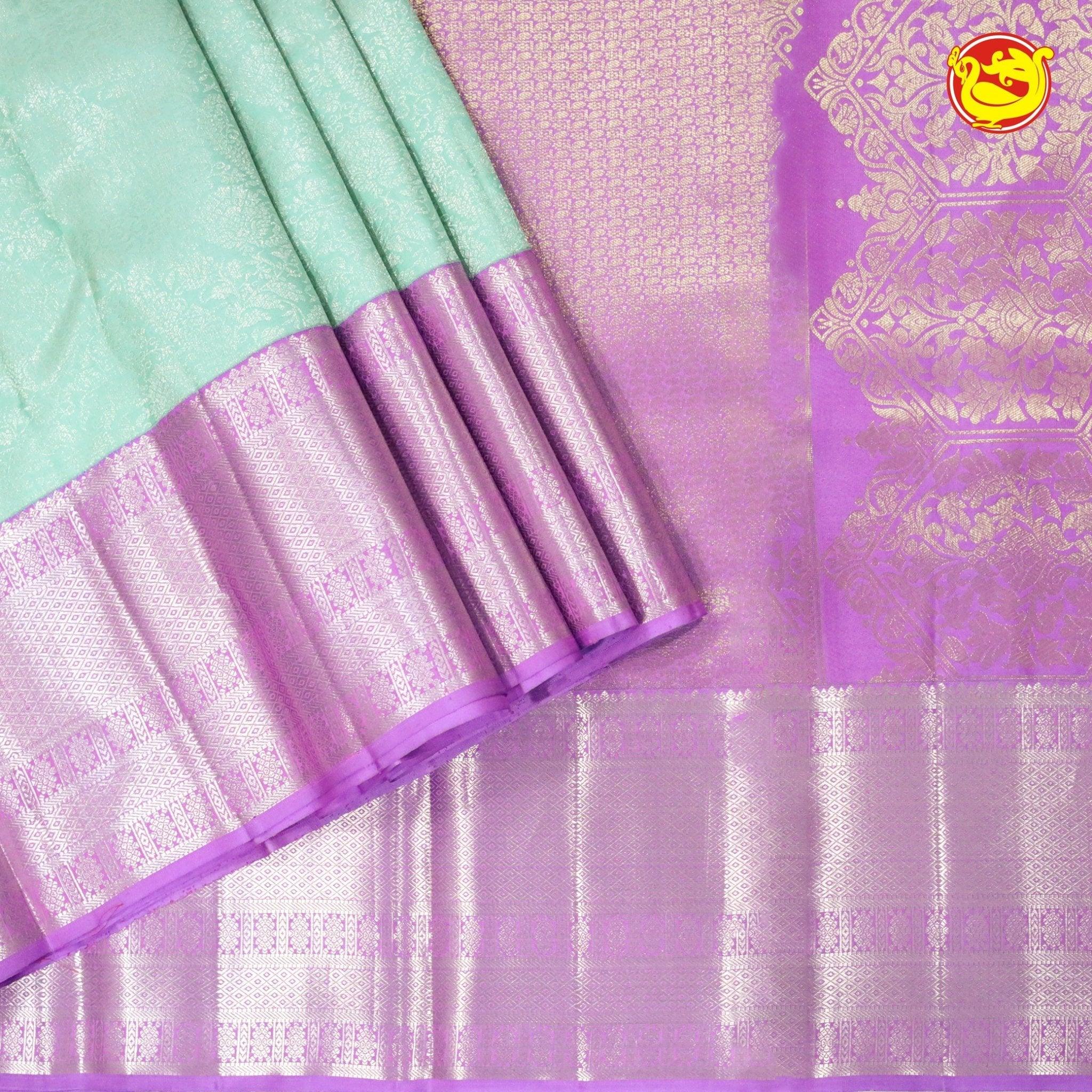 Pista Green With Lavender Wedding Silk Saree - Thenianantham