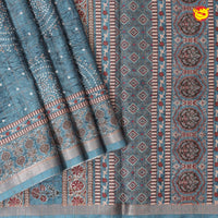 Sea Blue Bandhani Print Zari Border Russian Silk Saree