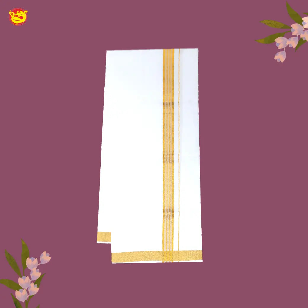 White with Gold Fancy Border Single Layer Cotton Men’s Dhoti
