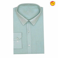 Light blue tissue cotton flexi fit dhoti and shirt set - Thenianantham