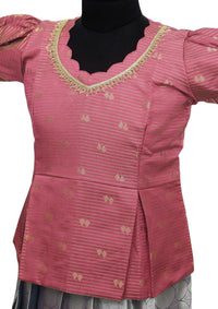 Peach With Grey Girls Branded Readymade Pattu Pavadai  Size