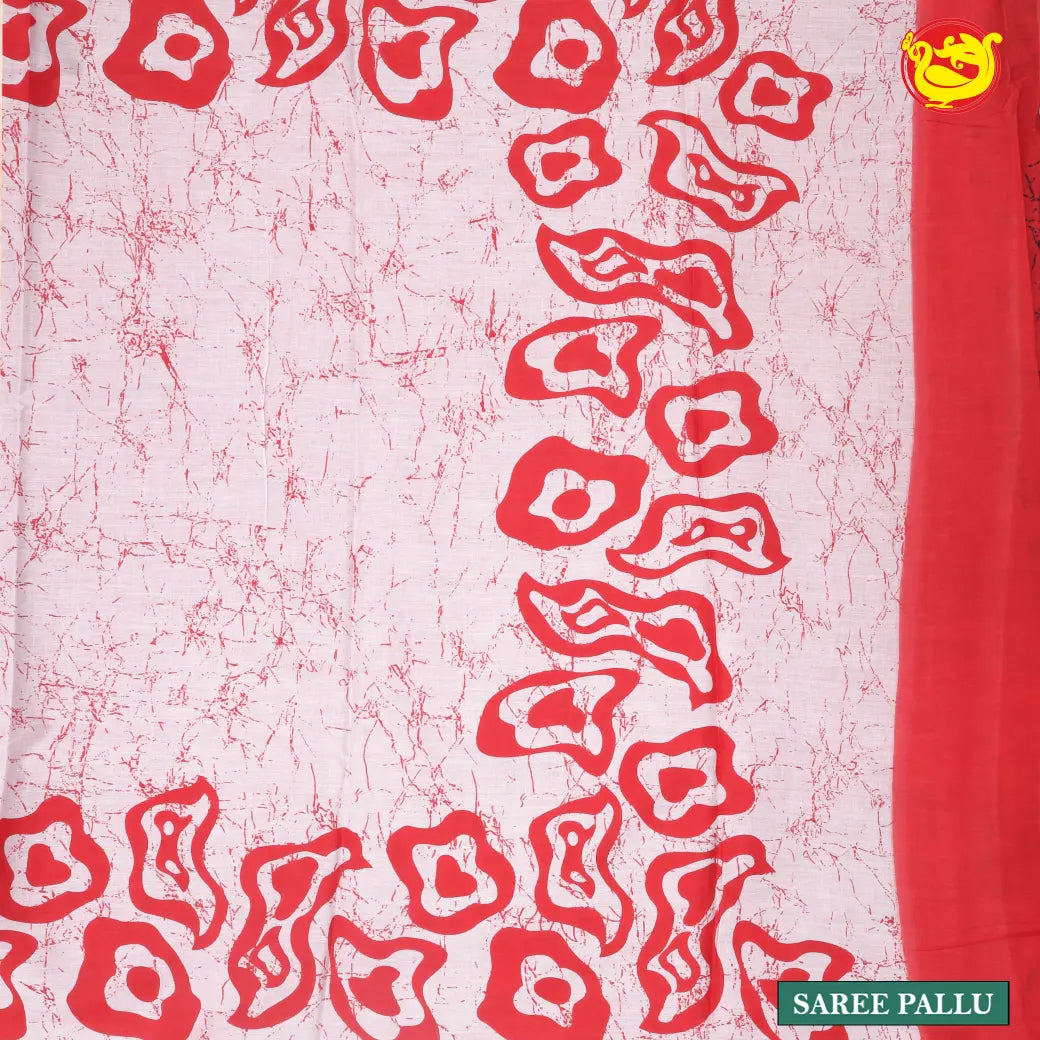 Spanish Red with White Half-Half Pure Mul Mul Cotton Saree with Blouse