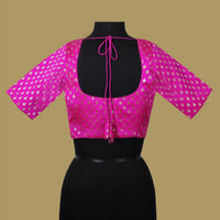 PINK  With   Floral design BANARAS JACQUARD Ready made Blouse