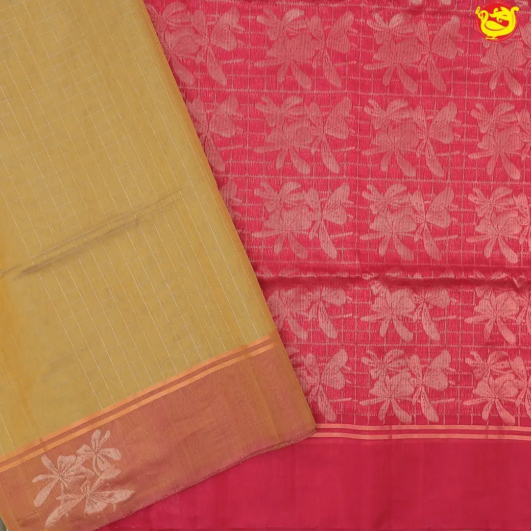 Mustard Yellow With Pink Pure Silk Cotton Saree