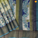 Pure Tussar Silk Saree Elaichi Green and Pastel Green Shade With Floral Design and Painted Prints and Zari Woven Border - Thenianantham