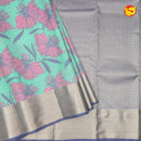 Sea Green With Blue&Gray Digital Print Soft Silk Saree - Thenianantham