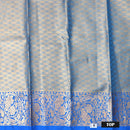 Gold  With Royal Blue Border Floral Design Traditional  Pattu Pavadai Material