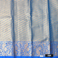 Gold  With Royal Blue Border Floral Design Traditional  Pattu Pavadai Material