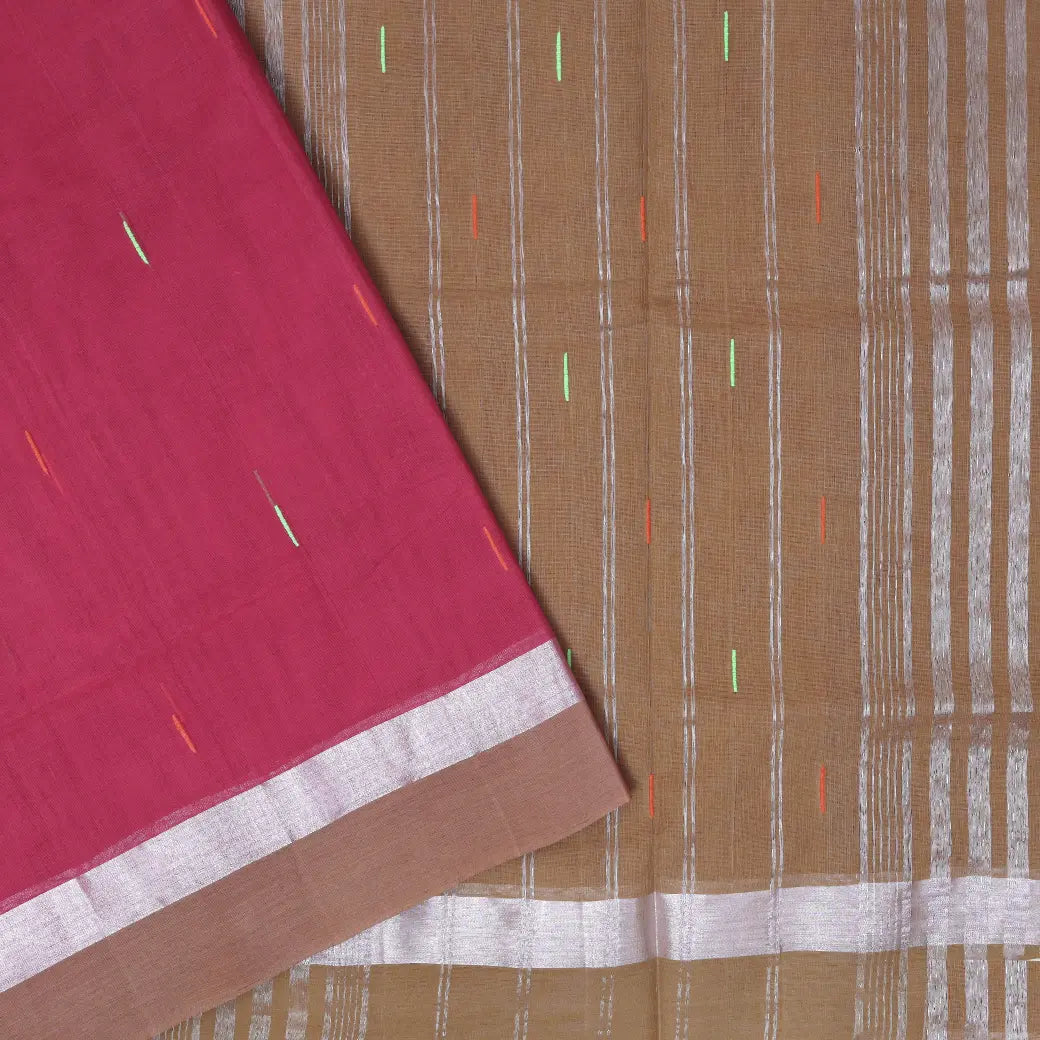Maroon Red with Tan Traditional Buttas Venkatagiri Pure Cotton Saree
