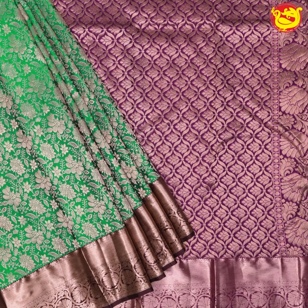 Green with Purple Pure Kanchipuram Silk Saree