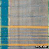 Light Blue-Gray with Blue  Checked Pattern Pure Chettinad Cotton Saree without Blouse